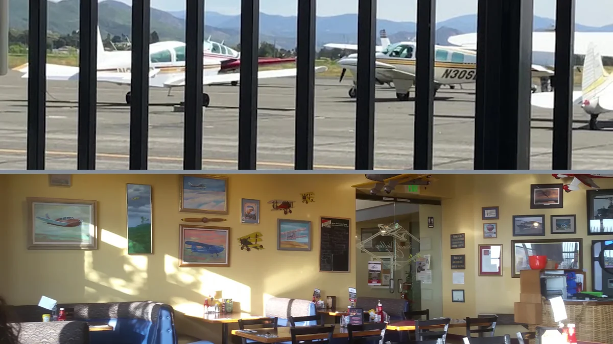 Casual cafe seating with runway views.