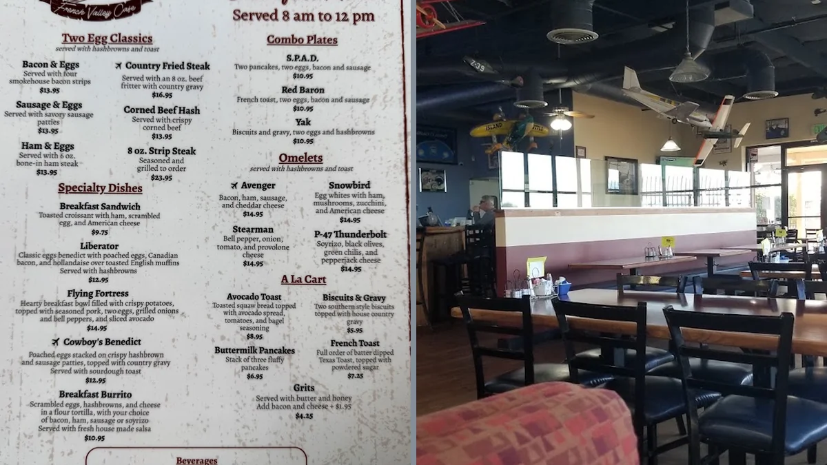 Interior tables and chairs in a family restaurant.
