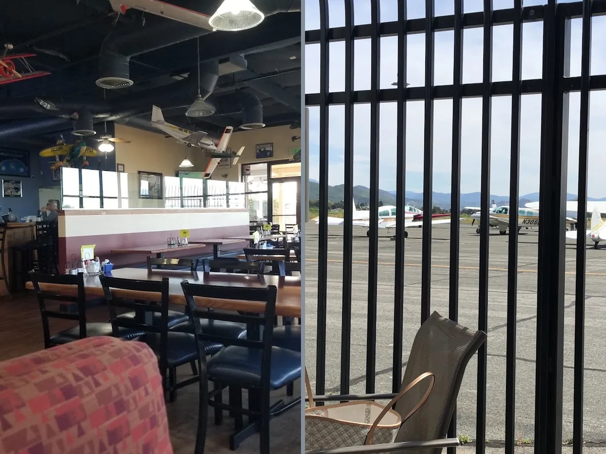 Casual cafe seating with runway views.